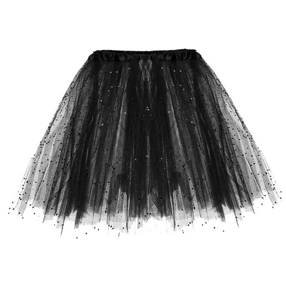 WTXUE Sequin Skirt, Three Layer Ballet Skirt Adult Half Shaggy Skirt Highlights Glitter Hot, Girls Tutu Skirt, Black Mini Skirt, 4# Black