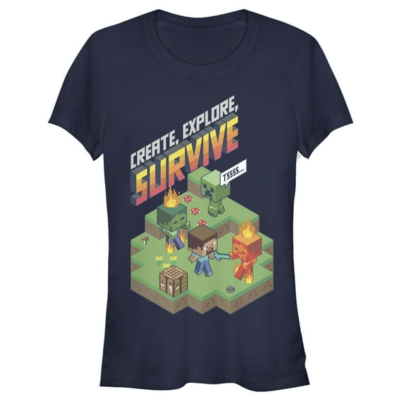 Junior's Minecraft Steve Create Explore Survive  Graphic Tee Navy Blue 2X Large