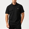 thumbnail image 2 of Men's Summer Breathable Polo Shirt, Loose Fit Short Sleeve Work Shirt with Chest Pocket and Emblem Size M-5XL Black, 2 of 6