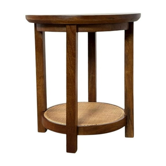 Carolina Chair & Table Haven 20" Round Accent Table with Cane Shelf - Blonde Acacia