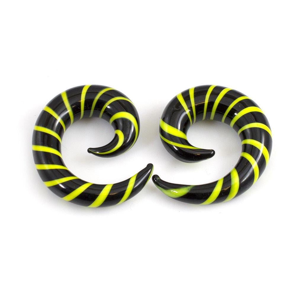 Black & Yellow Glass Tapers Stripe Spiral Set Of 2 