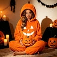 thumbnail image 2 of LILIYA Pumpkin Print Adult Onesie, Cozy Hooded Jumpsuit, Long Sleeve Pajamas for Couples, Soft Bodysuit with Deep Pockets, Warm Holiday Loungewear Suit, 2 of 8