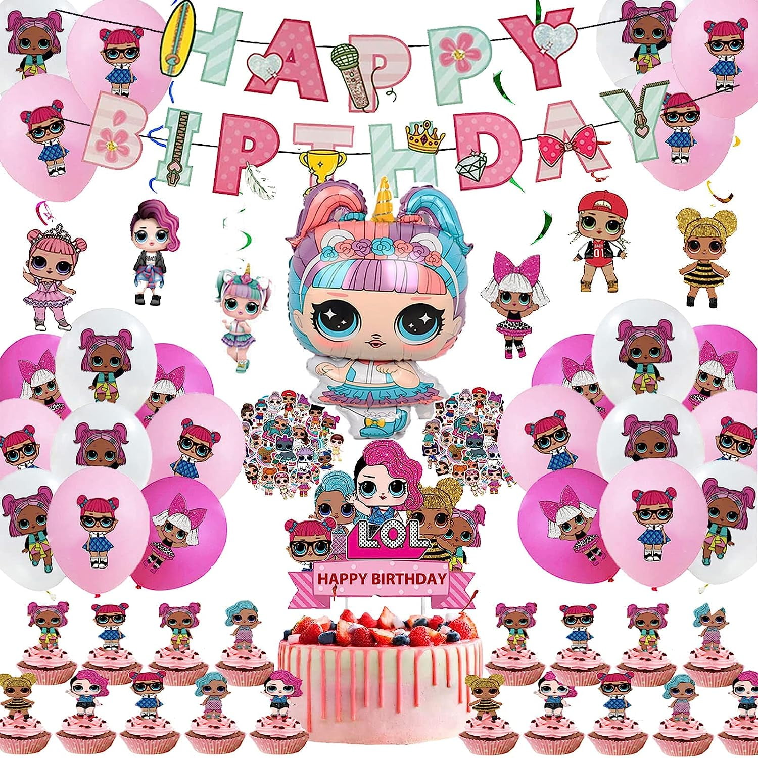 101 Pcs LOL Party Supplies, Birthday Decorations Included Happy
