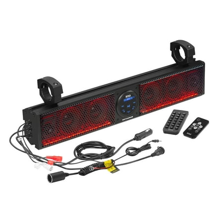 BOSS Audio Systems BRT26RGB ATV UTV Sound Bar System - 26 Inches Wide, IPX5 Rated Weatherproof, Bluetooth Audio, Amplified, 4 inch Speakers, 1 Inch Tweeters, USB Port, RGB Multicolor Illumination