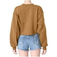 thumbnail image 5 of Besolor Women's Casual Cropped Sweatshirts Crew Neck Long Sleeve Solid Color Pullover Fall Tops Blouse, 5 of 6