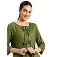 thumbnail image 4 of eloria Women's Fashion Solid Front Dori Tie-Up Neck Design Kurti, Fabric : Cotton, Color : Green, Size : Medium, 4 of 7