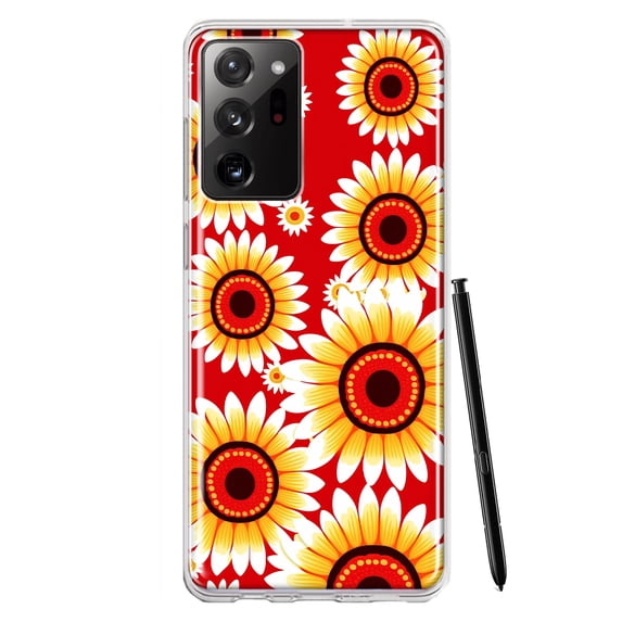 MUNDAZE Samsung Galaxy Note 20 Ultra Yellow Sunflowers Polkadot on Red Double Layer Phone Case Cover