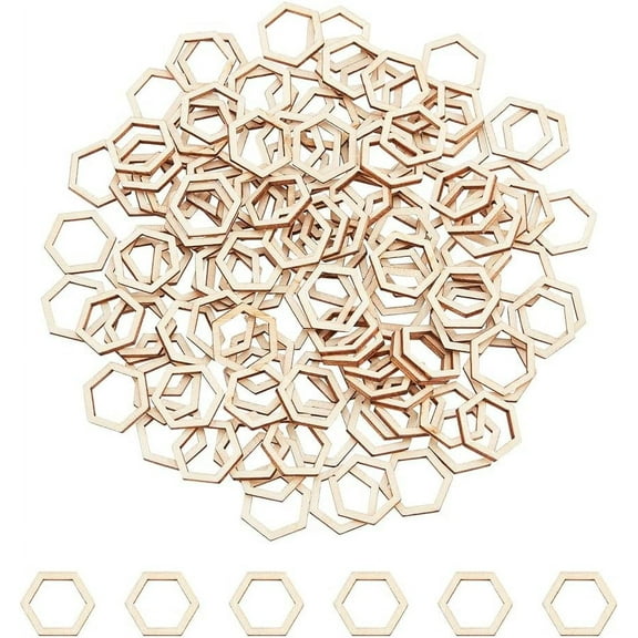 200 pc 200 Pcs Hexagon Wood Linking Rings 0.79" Unfinished Wood Hexagon Frames Unfinished Wood Pieces Rings Shape Linking Ring Charms for DIY Jewelry Crafts Home Ornaments