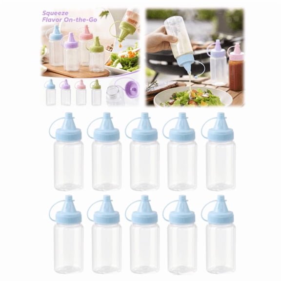 Mini Condiment Squeeze Bottles 1 OZ Ketchup Condiment Bottle, Clear Plastic Condiment Containers with Leak Proof Lids for Travel Picnic BBQ Kitchen Sauce Oil Vinegar (Blue 10pcs)