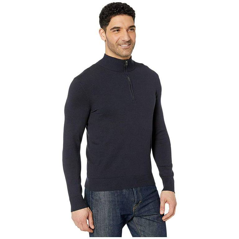 CALVIN KLEIN Mens Blue Sweater Sleeve Long Lightweight Collared Pullover L Quarter-Zip