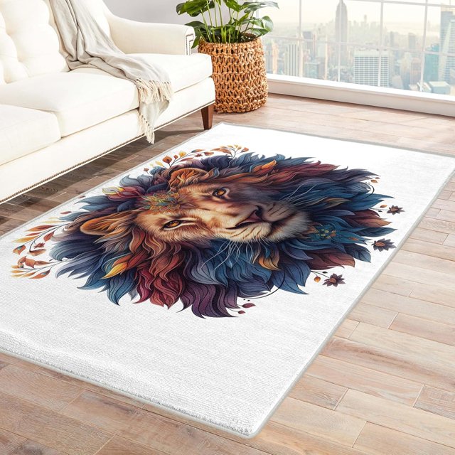 Lion Rug for Nursery - Lion Rug & Home Decor, 3x4 Area Rug, Lion Head Wildlife Rugs for Entryway, Washable Non Slip Soft Low Pile Small Indoor Door Mat, Wild Animal Carpet & Room Decorations