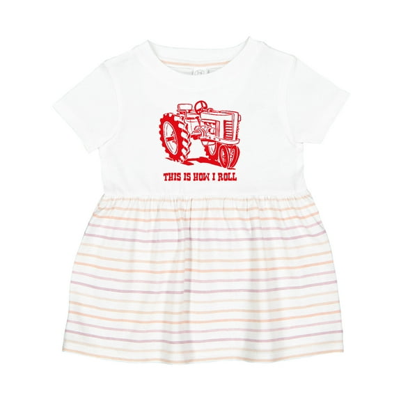 Inktastic This is How I Roll Tractor Red Girls Baby Dress