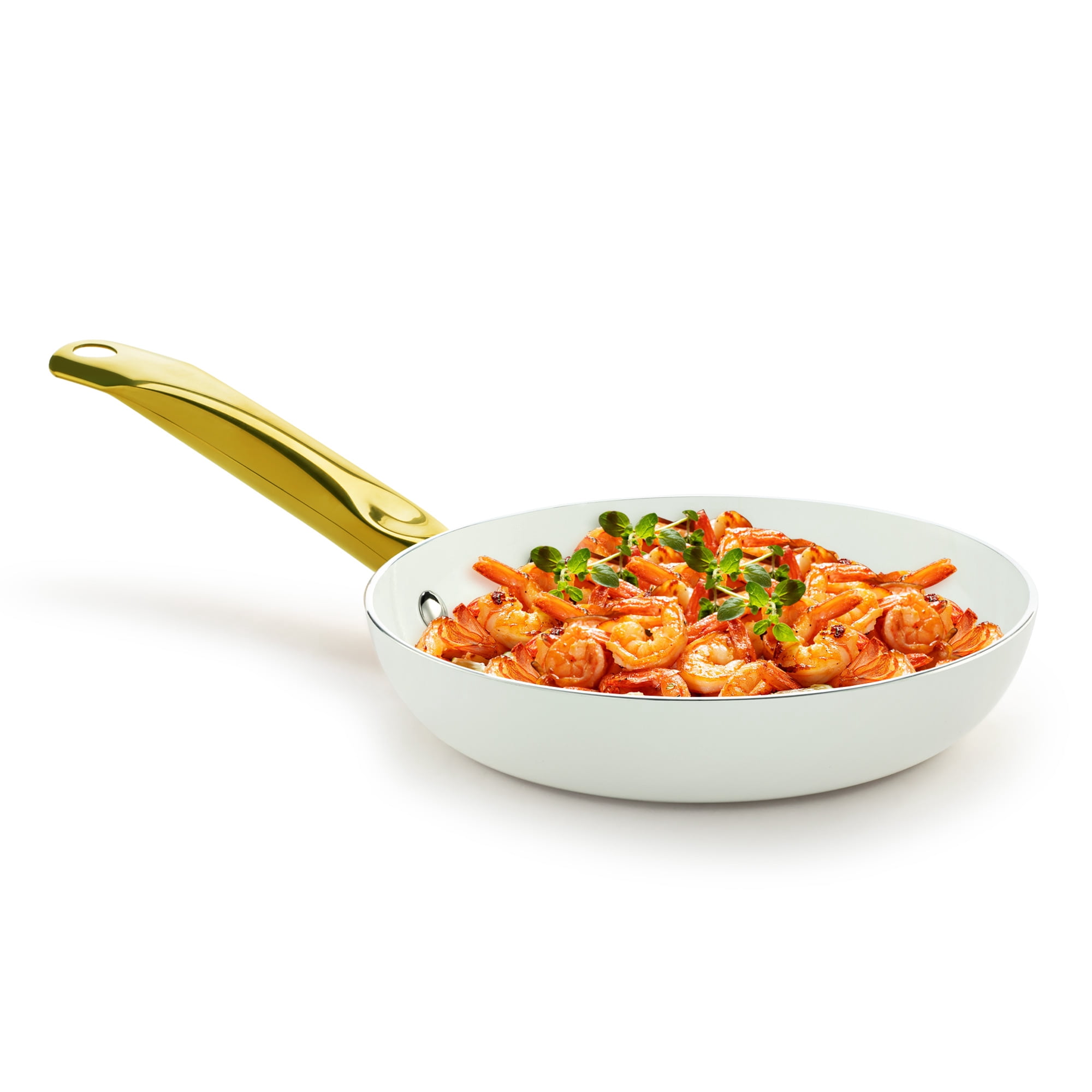 (2 pack) Holstein Housewares 10-Inch Ceramic Nonstick Frying Pan Skillet, PFAS-Free, Dishwasher Safe, White Color with Golden Handle