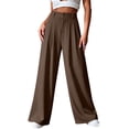 thumbnail image 3 of PNTUTB Summer Women's Casual Pants Stylish Solid-Color Suit Pants Button-Front High-Waisted Lightweight Loose Comfortable Ice-Silk Wide-Leg Pants, 3 of 7