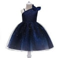 thumbnail image 5 of FAOWME Toddler Kids Girls Prints Sleeveless Party Hoilday Photography Court Style Tulle Mesh Dress Princess Sundress Dark Blue 4-5 Years, 5 of 5