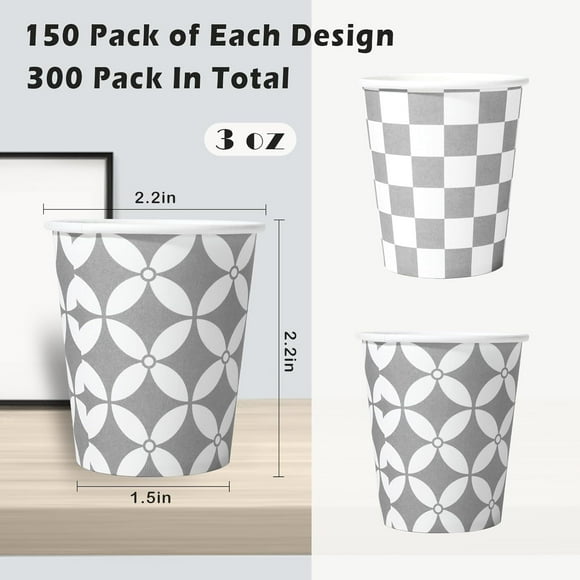 -300 Pack 3 Oz Bathroom Cups, Disposable Paper Cups, Small Mouthwash Cups For Bathroom, Thick And Sturdy Snack Cups For Daily Use (Checkered 300Count)