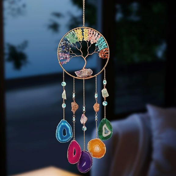 Dreamsum 1 pc 7 Chakra Tree of Life Dream Catchers with Healing Agate Wall Decor for Bedroom
