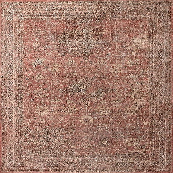 Ahgly Company Indoor Square Mid-Century Modern Dark Salmon Pink Oriental Area Rugs, 3' Square