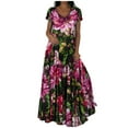 thumbnail image 2 of CEHVOM Robe Maxi Bohème Décontractée d'Été pour Femme à Manches Courtes, Col Rond, Imprimée, Longueur Cheville, 2 of 6