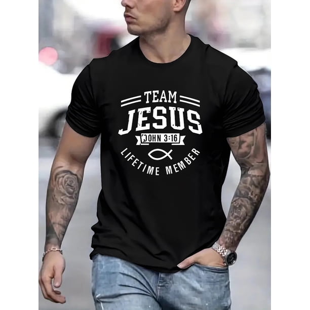 Team Jesus Print T Shirt, Tees For Men, Casual Short Sleeve T-shirt For Summer