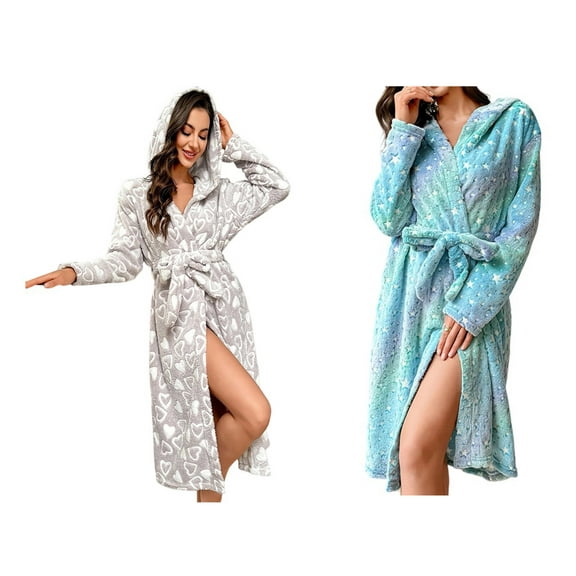 HAOTAGS Robes for Women,Long Sleeve Fleece Pockets Loungewear V Neck Nightgowns Gray S