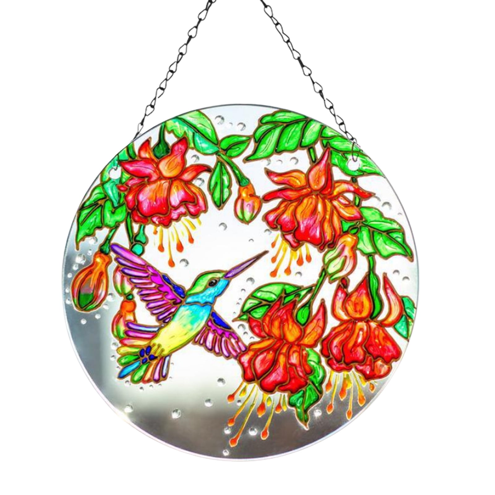 Colorful stained glass effect sun catcher mobile garden gifts Hummingbirds 