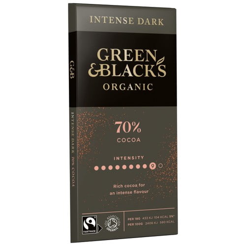 Green & Black's 70% Organic Dark Chocolate Bar 90g, British Import (Pack of 3)