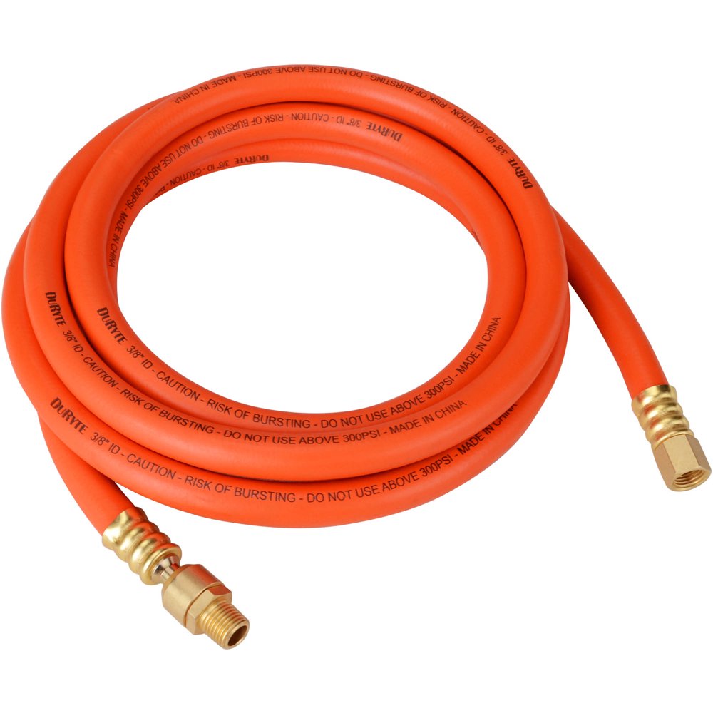 DuRyte 800007 Pro 300 PSI Rubber LeadIn Air Hose, 3/8" by 10', 1/4" MNPT Ball Swivel x 1/4