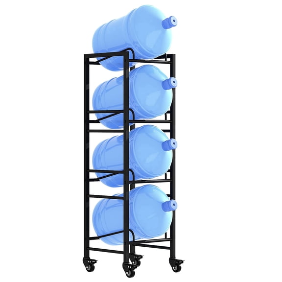 HOUSE AGAIN 5 Gallon Water Jug Holder 4 Tier, Heavy Duty Water Bottle Rack with Lockable Wheels, Rolling Storage Organizer Stand for Home Office Garage