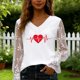 thumbnail image 5 of Xuyuer Women's Romantic Lace Insert V-Neck Blouse with Floral Print and Delicate Sleeves, Feminine Elegant Top for Date Nights, Garden Parties and Special Occasion Outfits, 5 of 6