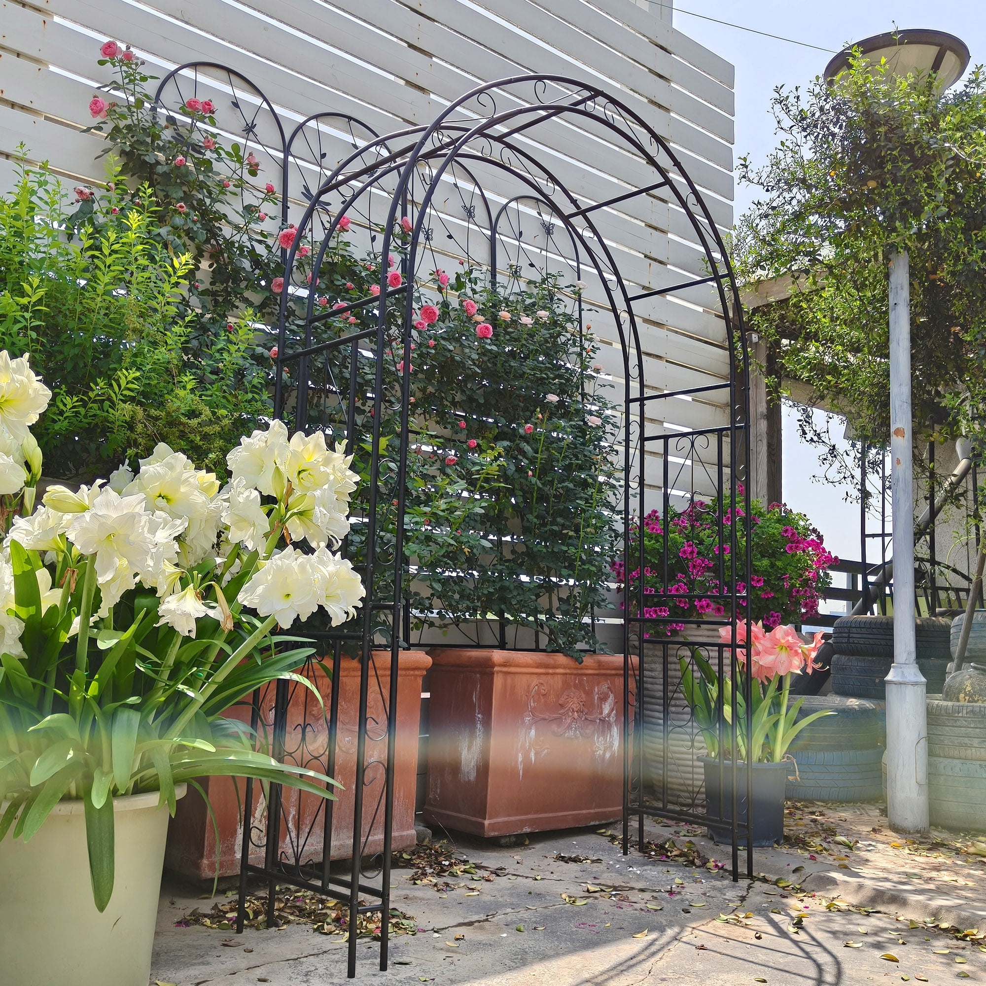 Garden Arch, Climbing Plants Support Rose Arch Outdoor Black L59" x W17.71" x H90.55"