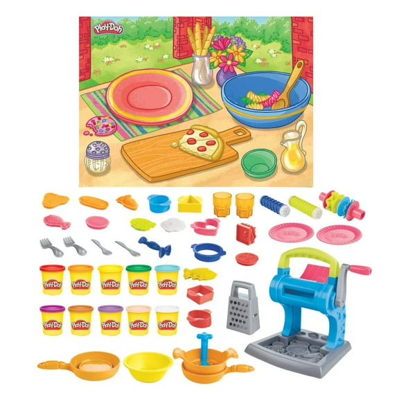Play-Doh Pasta Dinner Playset, Kitchen Playset with 35  Play Kitchen Accessories