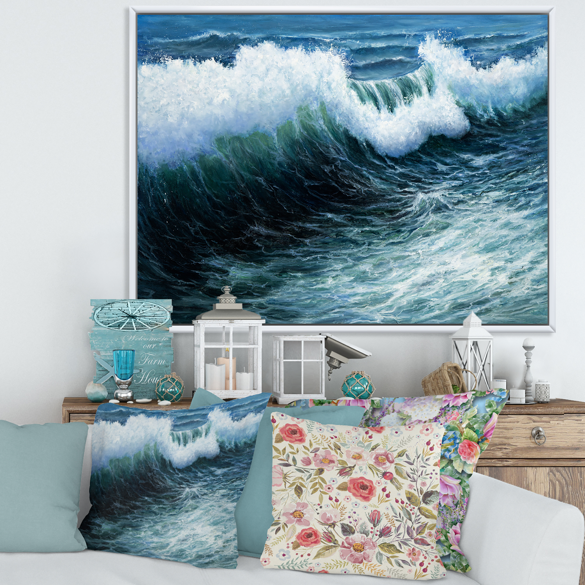 Designart 'The Ocean With Storm Waves' Nautical & Coastal Framed Canvas Wall Art Print