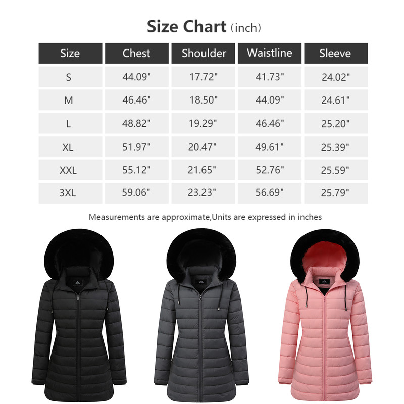 Women's Long Winter Coats Thicken Fleece Lined Parka Down Puffer Jacket With Faux Fur Detachable Hood, Pink L