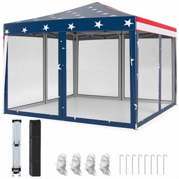 10 FT x 10 FT Pop-Up Canopy Tent with Mesh Netting, Carry Bag, 8 Stakes & 4 Ropes