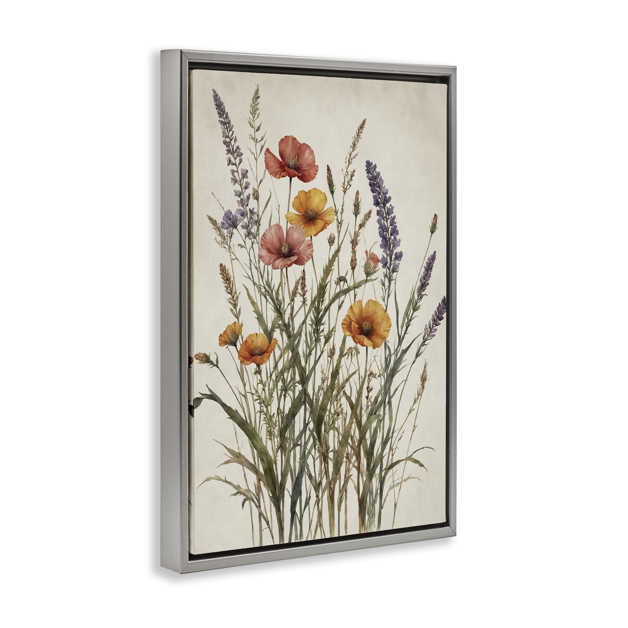 Stupell Industries Vintage Collection of Meadow Botanicals Gray Framed Floater Canvas Wall Art, design by Nataly White