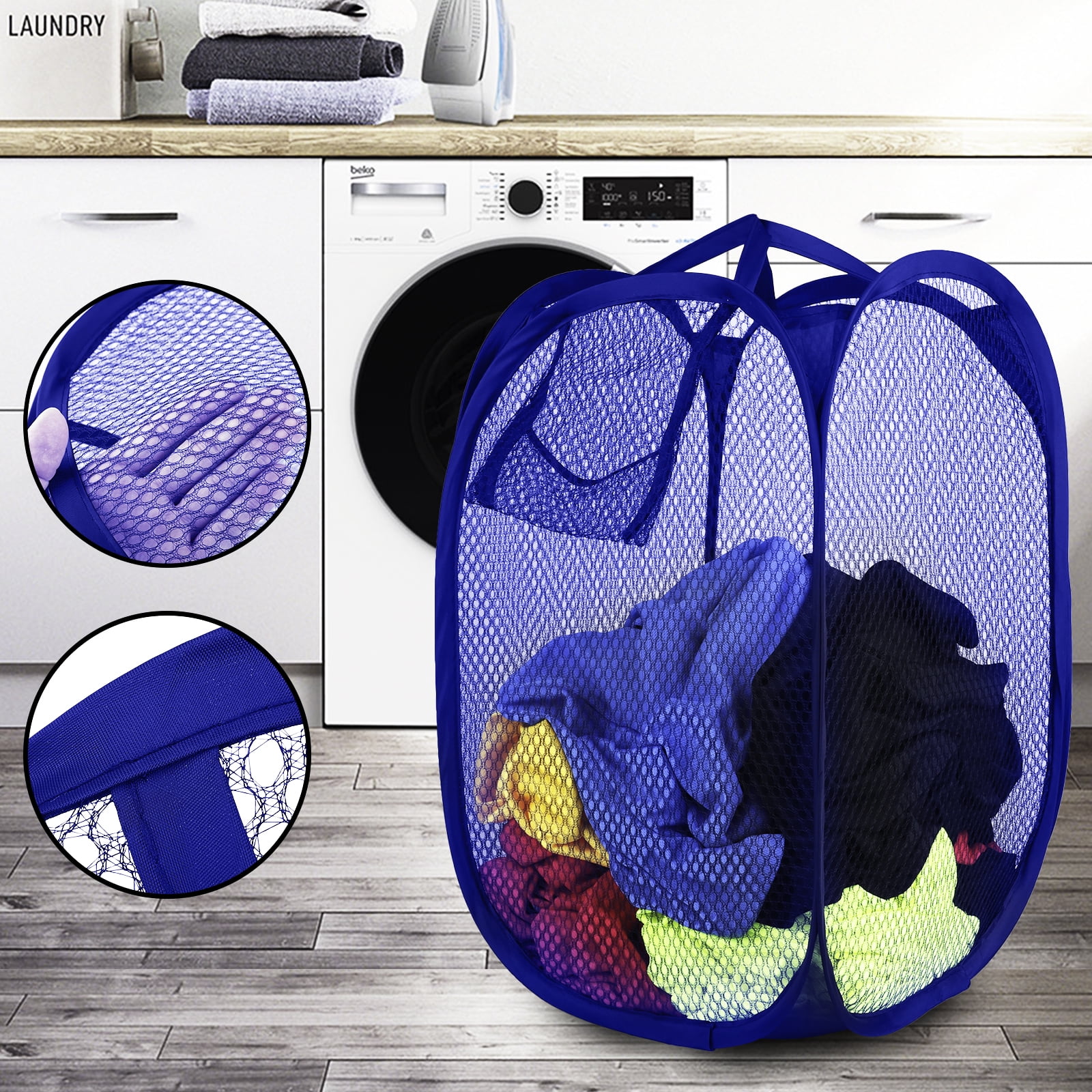 Mesh Pop-Up Square Laundry Hamper, Foldable Pop-up Laundry Basket with