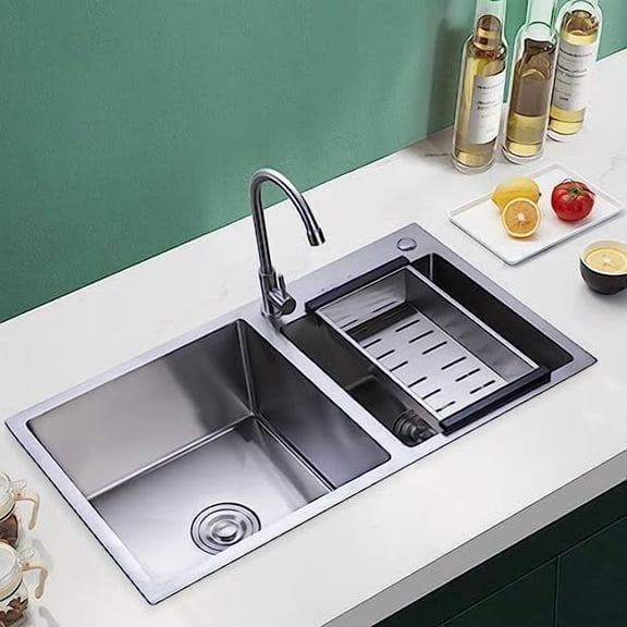 Drop-in Kitchen Sink, 30"x17" Double Bowl Stainless Steel Built-in w/Drain & Accessories (Black) for Garages, Laundry Rooms, Basements, Terraces, Bars, Bathrooms$$Tools & Hardware Other