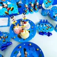 thumbnail image 4 of Suministros para fiestas temáticas de Mickey Mouse azul de Disney, fondo de cumpleaños para niñas, decoración, vaso, plato, cuchillo, tenedor, cuchara, cubiertos desechables, 4 of 5