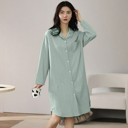 

QWZNDZGR Spring Knitted Solid Candy Elegant Women s Nightgowns Nighttie Sleepshirts Young Ladies Sleepshirts Sleewear 4XL Home Fashion