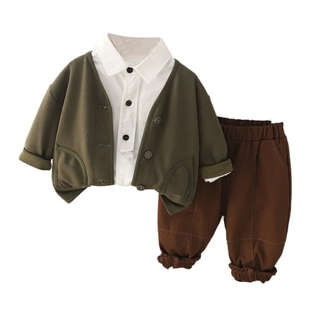 

Stamzod 6M-5Y Christmas Gifts Child Girls Boys Sets Clearance Three-Piece Lounge Set Solid Color Button Jacket With Pocket Long Sleeve Button Shirts Pants Kids Causal Set