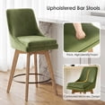 thumbnail image 6 of ONEVOG Mid-Century Modern Swivel Bar Stools Set of 2, 26" Counter Height Velvet Upholstered Bar Chairs with Solid Wood Legs & Metal Footrest, Green, 6 of 11
