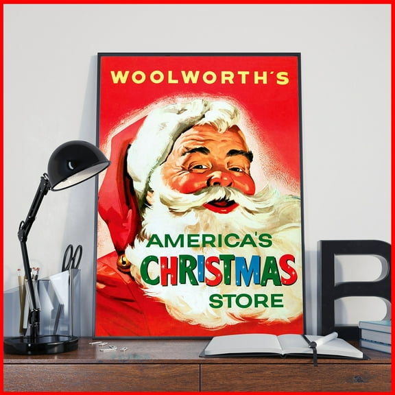 1950s Vintage Christmas Shopping Poster, Santa Claus Poster, Wall Art Decor, No Frame Poster,Living room wall decoration,frameless 8X10 inches