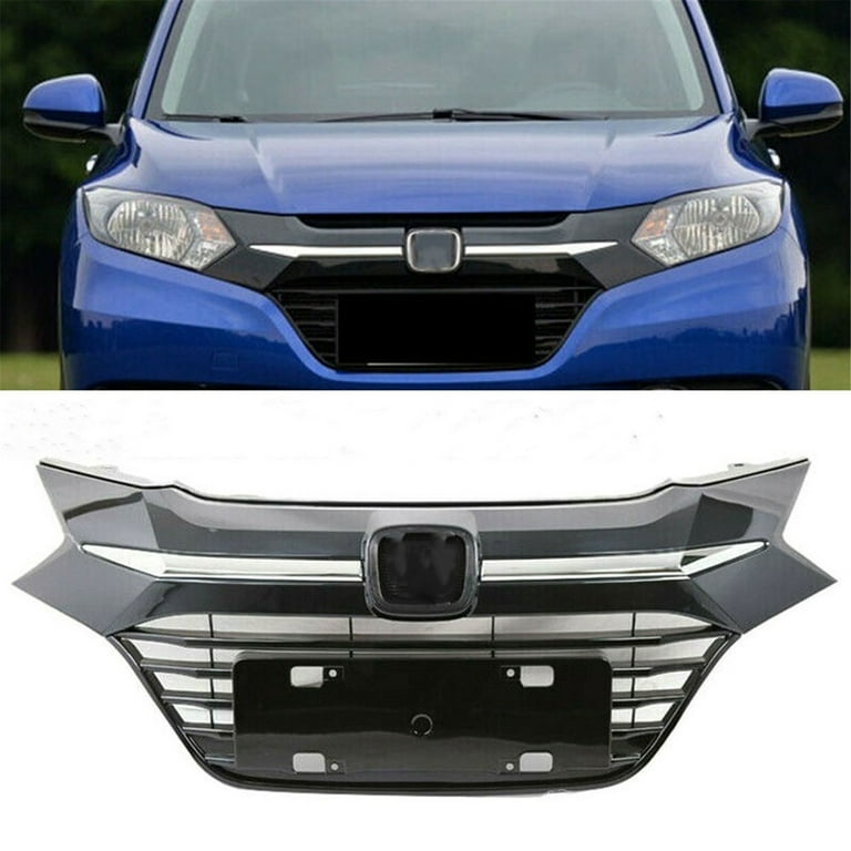 Front Upper Grille For 2016-2018 Honda HR-V HRV - Factory Style, Chrome Black Finish, Direct Fit