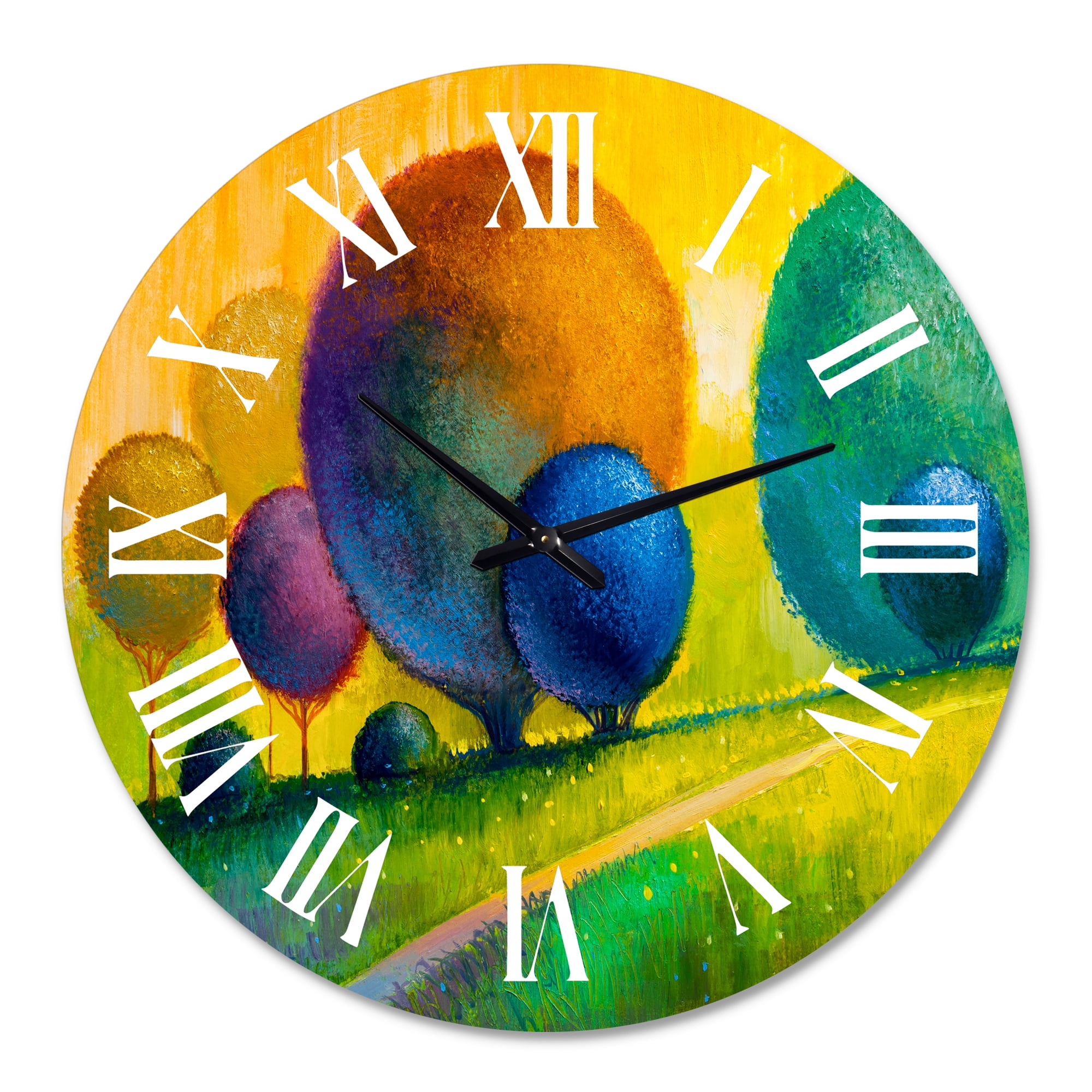 Designart 'Colourful Ornamental Trees Iii' Modern Wall Clock
