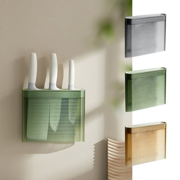 AYktou Wall-Mounted Knife Rack, Kitchenware Storage Organizer Transparent Knife Block Draining Kitchen Knife Stand, Narrow Shape Storage Rack, Double Rows Knife Edge Knife Storage Shelf