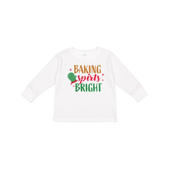 Inktastic Christmas Baking Spirits Bright with Green Oven Mit Boys or Girls Long Sleeve Toddler T-Shirt