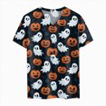 thumbnail image 4 of CAUYDY Women Fall Halloween Doodles V Neck Shirt Lady Casual Tee Funny Spooky Season Family Holiday Party Celebration Short Sleeve Tee Pumpkin Top Dark Gray Sizes XL, 4 of 5