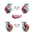 thumbnail image 2 of 5 Inch Red Poly on Cast Iron Caster Set with Ball Bearings 4 Swivel Lock 2 Brake, 2 of 2