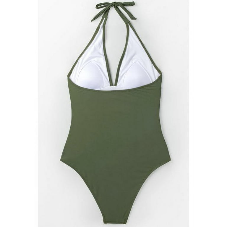Cupshe Women's Green One Piece Swimsuit Tummy Control V Neck Bathing Suit  Wrap Swimwear, L 